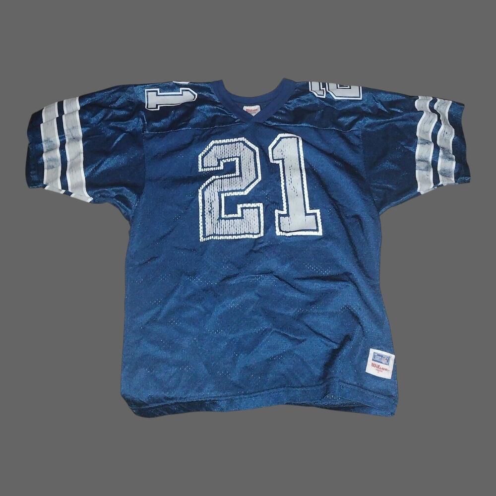 Deion Sanders #21 Dallas Cowboys Vintage 90s Wilson Blue Jersey Youth L Team NFL